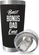 🎁 best bonus dad ever engraved stainless steel insulated travel mug, 20oz - perfect stepdad birthday gift - dog step dad, future step-dad, like a dad - happy birthday stepdad tumbler logo