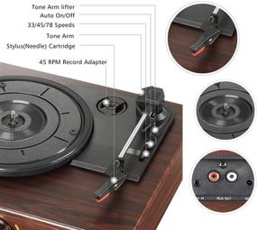img 2 attached to 🎵 LuguLake Vintage Wooden Finish Vinyl Record Player, Belt Drive Turntable with 3-Speed, Built-in Speaker, Aux Input, RCA Output (TN02)