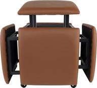 🪑 versatile lugshiree 5-in-1 leather square ottoman bench: stackable stool, foot stool & more | brown, 15.74x15.74x16.53 inches logo