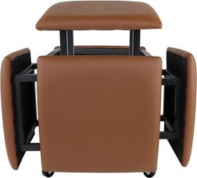 img 4 attached to 🪑 Versatile LUGSHIREE 5-in-1 Leather Square Ottoman Bench: Stackable Stool, Foot Stool & More | Brown, 15.74x15.74x16.53 inches