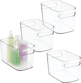 img 4 attached to 🛁 mDesign Deep Plastic Bathroom Vanity Storage Bin: Clear Organizer for Toiletries - 10" Long, 4 Pack with Handles