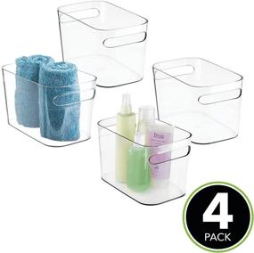 img 3 attached to 🛁 mDesign Deep Plastic Bathroom Vanity Storage Bin: Clear Organizer for Toiletries - 10" Long, 4 Pack with Handles