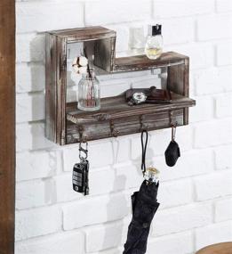 img 1 attached to J JACKCUBE DESIGN Wall Mount Entryway Key Holder with Rustic Wood Hanging Shelf 🔑 - 4 Hooks for Keys, Mails, Home Decor Display - Wooden Cubby Rack Hanger - MK537A