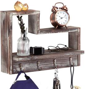 img 4 attached to J JACKCUBE DESIGN Wall Mount Entryway Key Holder with Rustic Wood Hanging Shelf 🔑 - 4 Hooks for Keys, Mails, Home Decor Display - Wooden Cubby Rack Hanger - MK537A