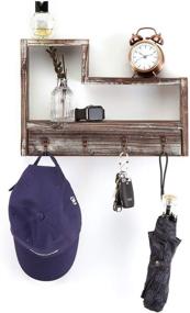 img 3 attached to J JACKCUBE DESIGN Wall Mount Entryway Key Holder with Rustic Wood Hanging Shelf 🔑 - 4 Hooks for Keys, Mails, Home Decor Display - Wooden Cubby Rack Hanger - MK537A