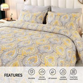 img 2 attached to Stylish Bohemian Yellow Flower Quilt Cover Bedding Sets for Queen Bed - 3 Pieces Queen Size, Reversible Comforter and Bedspread Sets