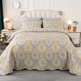 img 3 attached to Stylish Bohemian Yellow Flower Quilt Cover Bedding Sets for Queen Bed - 3 Pieces Queen Size, Reversible Comforter and Bedspread Sets