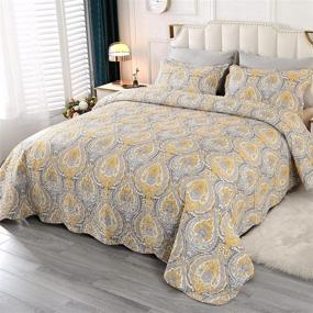 img 4 attached to Stylish Bohemian Yellow Flower Quilt Cover Bedding Sets for Queen Bed - 3 Pieces Queen Size, Reversible Comforter and Bedspread Sets