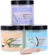 spa luxetique epsom bath salts for soaking, epsom salts foot soak, bath salts gift set with wooden scoop, hydrating skin, relaxing bath salts for women or men. ideal christmas gifts. logo