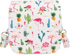 img 4 attached to 📷 WOLVEN Mini 7C 7S Camera Protective Case Bag Purse with White Flamingo Pattern