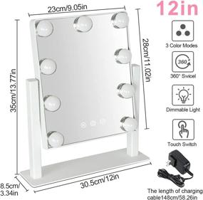 img 3 attached to 💄 Depuley 10X Magnification Hollywood Lighted Mirror with 9 Dimmer LED Bulbs - Plug-in Makeup Vanity Mirror with Lights, Touch Screen & 360° Rotation - White