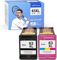 🖨️ mycartrigde remanufactured ink cartridge for hp 63xl - upgraded with ink level display (1 black, 1 tri-color) logo