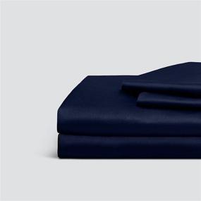 img 4 attached to 🛏️ Everspread Queen Size Navy Blue Bed Sheets - 300 Thread Count Cotton (4 Piece Sheet Set). Long Staple Cotton Bedding with Ultra-Soft & Silky Sateen Weave. Fits Mattresses up to 16 inches.