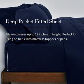 img 1 attached to 🛏️ Everspread Queen Size Navy Blue Bed Sheets - 300 Thread Count Cotton (4 Piece Sheet Set). Long Staple Cotton Bedding with Ultra-Soft & Silky Sateen Weave. Fits Mattresses up to 16 inches.