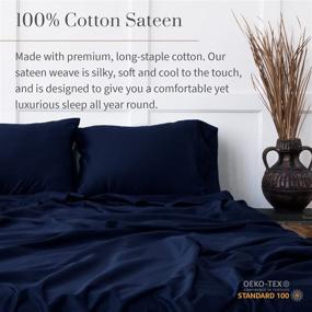 img 2 attached to 🛏️ Everspread Queen Size Navy Blue Bed Sheets - 300 Thread Count Cotton (4 Piece Sheet Set). Long Staple Cotton Bedding with Ultra-Soft & Silky Sateen Weave. Fits Mattresses up to 16 inches.
