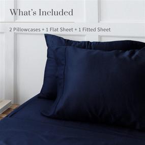 img 3 attached to 🛏️ Everspread Queen Size Navy Blue Bed Sheets - 300 Thread Count Cotton (4 Piece Sheet Set). Long Staple Cotton Bedding with Ultra-Soft & Silky Sateen Weave. Fits Mattresses up to 16 inches.