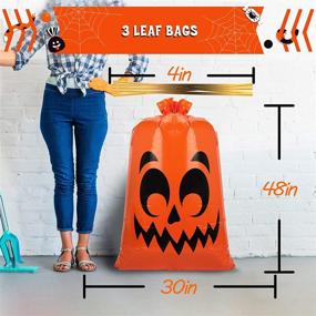 img 3 attached to 🎃 Giant Pumpkin Leaf Bags: 3-Pack Halloween Trash Bags for Outdoor Yard Decoration – 30 x 48 in, Fall Leaves Lawn Bags with Twist Ties