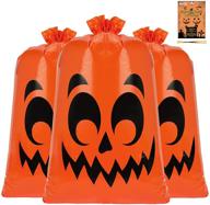 🎃 giant pumpkin leaf bags: 3-pack halloween trash bags for outdoor yard decoration – 30 x 48 in, fall leaves lawn bags with twist ties logo