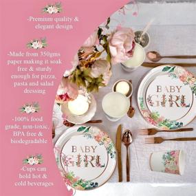 img 3 attached to 🌸 YARA Pink & Rose Gold Floral Baby Shower Decorations: Complete Disposable Tableware Set for Girls Birthday and Tea Party Theme - Serves 24 Guests