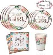🌸 yara pink & rose gold floral baby shower decorations: complete disposable tableware set for girls birthday and tea party theme - serves 24 guests logo