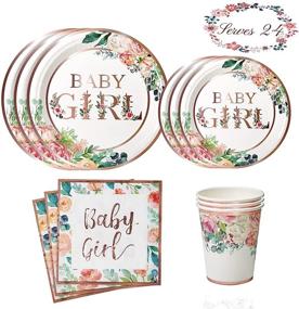 img 4 attached to 🌸 YARA Pink & Rose Gold Floral Baby Shower Decorations: Complete Disposable Tableware Set for Girls Birthday and Tea Party Theme - Serves 24 Guests