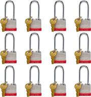lion locks 12-pack keyed-alike padlocks with long shackle and pick resistant brass pin cylinder - ultimate security for hasp latch, shed, fence, gate, chain, cable, locker, and gym door (24 keys included) логотип
