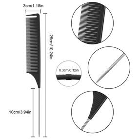 img 3 attached to Универсальный набор из 5 расчесок для причёсок: косички, "крысиный хвост", пинтеил; термостойкий, углеродное волокно; идеально подходит для мелирования, ткачества, окрашивания, разделения; расчёска с мелкими зубцами для стайлинга (черная)