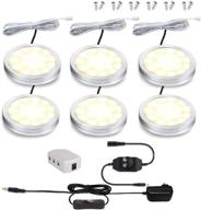 🔆 set of 6 dimmable led puck lights - warm white under cabinet lighting kit with rotary dimmer switch - total 12w - versatile led counter light above/in/under kitchen closet bookcase, shelf logo