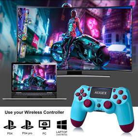img 2 attached to 🎮 AUGEX 2 Pack Wireless Game Controllers Compatible with P-4 Console, Vibration Game Joysticks Included - Berry+Blue