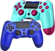 🎮 augex 2 pack wireless game controllers compatible with p-4 console, vibration game joysticks included - berry+blue logo