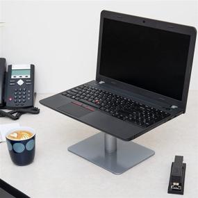 img 1 attached to 🖥️ Adjustable Metal Laptop Stand and Monitor Riser - MONRISE-BLK, Silver with Black Top