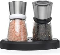 premium stainless steel salt and pepper grinder set – adjustable coarseness, tilted base design - perfect christmas and mother’s day gift idea! logo