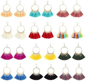 img 4 attached to Intricate and Vibrant: LANTAI Colorful Bohemian Hoop Tassel Earrings for Women