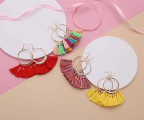 img 1 attached to Intricate and Vibrant: LANTAI Colorful Bohemian Hoop Tassel Earrings for Women