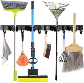 img 4 attached to 🧹 Stainless Steel Wall Mounted Mop and Broom Holder: Organize and Store up to 10 Tools, Ideal for Kitchen, Garage, Laundry, and Storage Rooms - 2 Pack