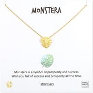 🌿 musthave monstera leaf 18k gold plated necklace: yellow and white color, anchor chain, size 16 inch + 2 inch extender, monstera leaf pendant with message card - best gift necklace! logo