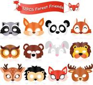 🐾 12-piece forest friends animal masks for kids - cartoon jungle woodland animals theme costume party supplies, perfect for animal birthday party, halloween masks, dress-up favors, and decorations логотип