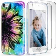 idwell ipod touch 7th generation case with 2 screen protectors - slim blue purple sunflower design for girls logo