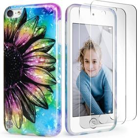 img 4 attached to IDWELL iPod Touch 7th Generation Case with 2 Screen Protectors - Slim Blue Purple Sunflower Design for Girls