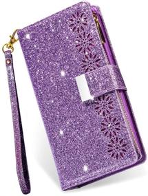 img 4 attached to 💜 Stylish & Functional Purple Kudex iPhone 12 Pro Max Case Wallet with Card Holder - Glitter Flip PU Leather Magnetic Kickstand Zipper Wallet Case!