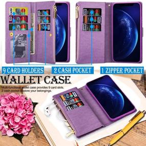 img 1 attached to 💜 Stylish & Functional Purple Kudex iPhone 12 Pro Max Case Wallet with Card Holder - Glitter Flip PU Leather Magnetic Kickstand Zipper Wallet Case!