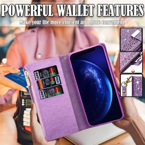 img 2 attached to 💜 Stylish & Functional Purple Kudex iPhone 12 Pro Max Case Wallet with Card Holder - Glitter Flip PU Leather Magnetic Kickstand Zipper Wallet Case!