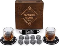 🥃 premium whiskey stones gift set with chilling whisky rocks and scotch glass in wooden box - ideal bourbon shot glasses and best drinking gift for father's birthday - enhance your bar with cooling bar set logo