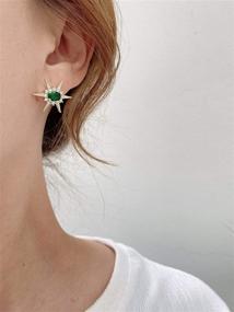 img 1 attached to Emerald-Colored Glass Earrings with 16K Gold-Plated 925 Silver Posts by Concept8