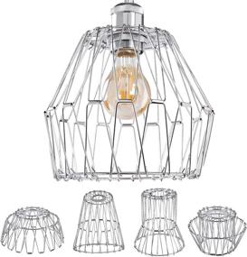 img 4 attached to VEOLEY Metal Pendant Light Shade: Retro Bulb Guard for Ceiling Fan & Lamp - Multiple Shapes, 1Pack/Silver