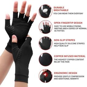 img 3 attached to 🧤 Copper Compression Arthritis Gloves - Top Copper Infused Glove for Women & Men, Fingerless with Pain Relief for Arthritis, Carpal Tunnel - 1 Pair, Black (Medium)