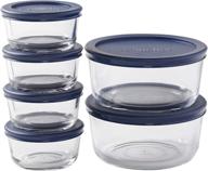 anchor hocking glass food storage containers with blue snugfit lids, 12-piece set, various sizes, bpa and lead free, tempered tough glass for oven, microwave, fridge, and freezer logo