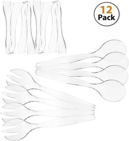 img 1 attached to 🍴 12-Pack: Durable Plastic Serving Utensils Set – 4x 10” Spoons, 4x 10” Forks, 4x 6-1/2” Tongs, Clear