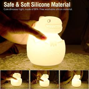 img 2 attached to Dinosaur Night Light for Kids Room: BIRUI Cute Dino Lamp - Perfect Toddler Birthday Gift with Color Changing Battery; Ideal for Boys, Girls, Baby Nursery; Portable Squishy Silicon Beside Lamp for Children Bedroom (Modern)