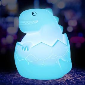 img 4 attached to Dinosaur Night Light for Kids Room: BIRUI Cute Dino Lamp - Perfect Toddler Birthday Gift with Color Changing Battery; Ideal for Boys, Girls, Baby Nursery; Portable Squishy Silicon Beside Lamp for Children Bedroom (Modern)